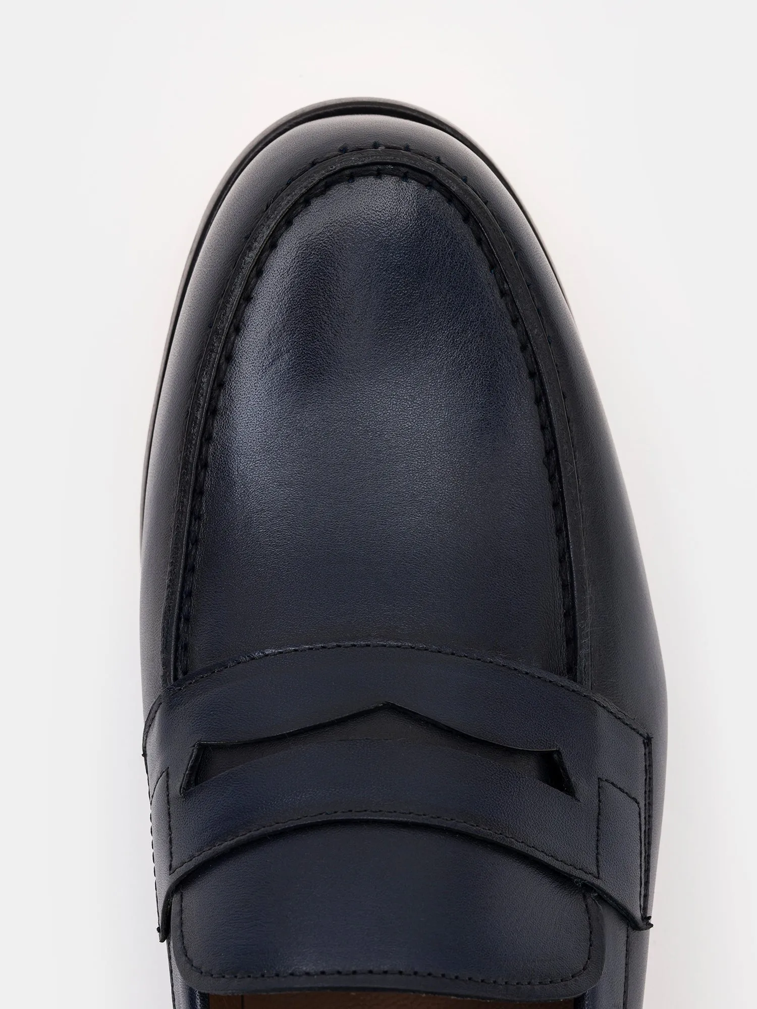 Navy Leather Penny Loafers