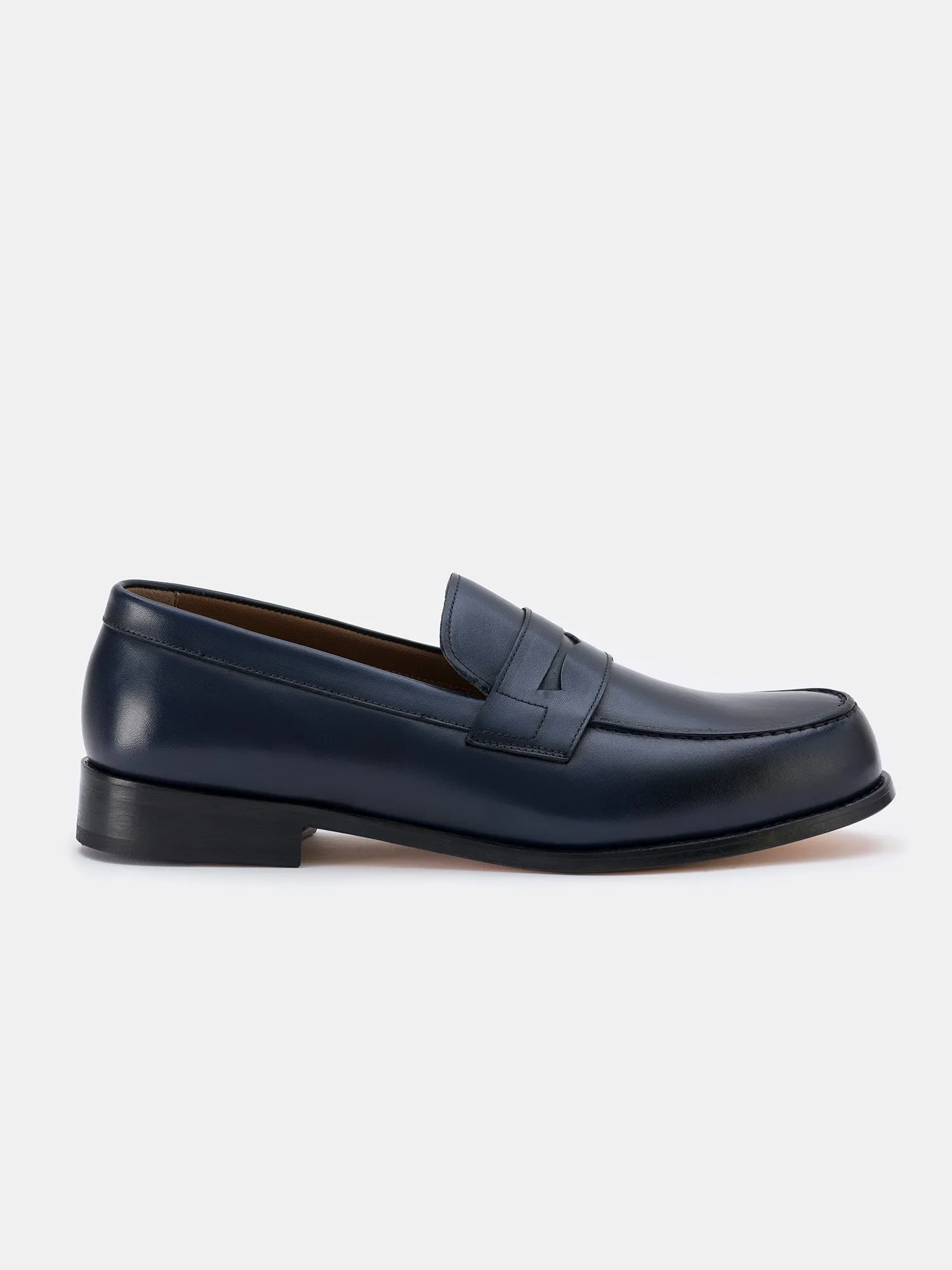 Navy Leather Penny Loafers