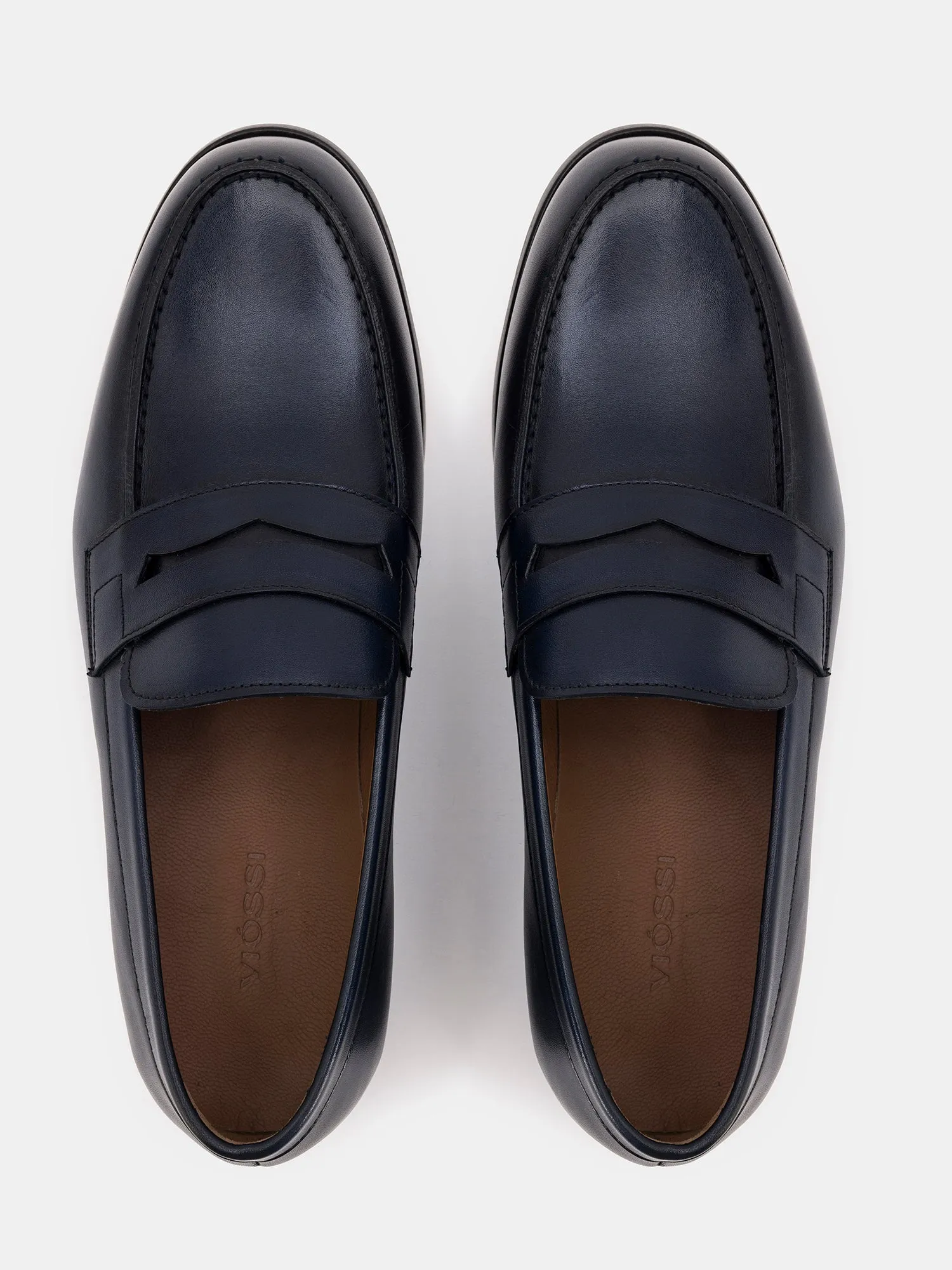 Navy Leather Penny Loafers