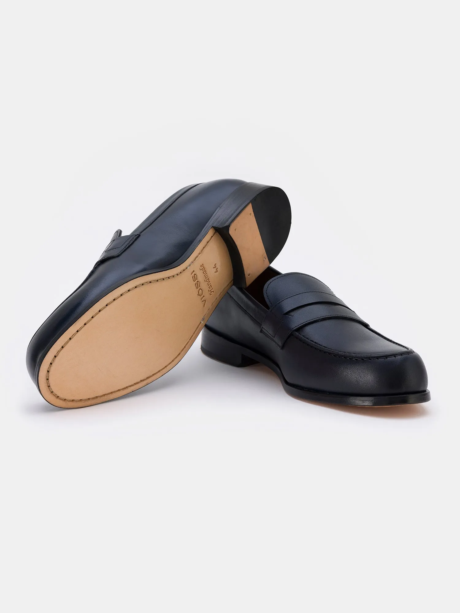 Navy Leather Penny Loafers