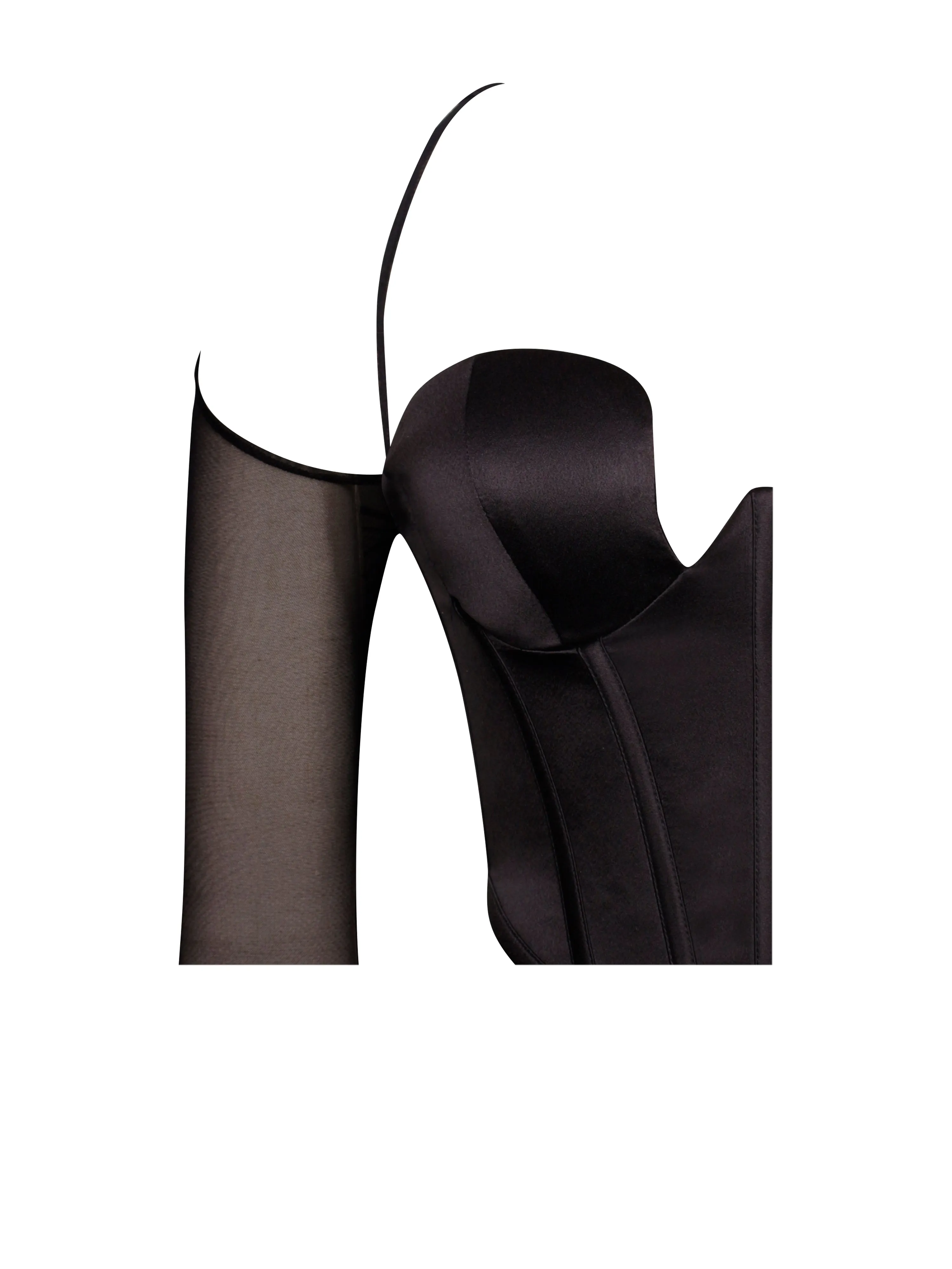 Pixie Black Mesh Sleeve Graceful Halter Corset Satin Top