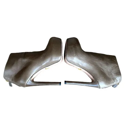 PRADA Taupe Leather Hidden Platform Ankle Booties, Size 36