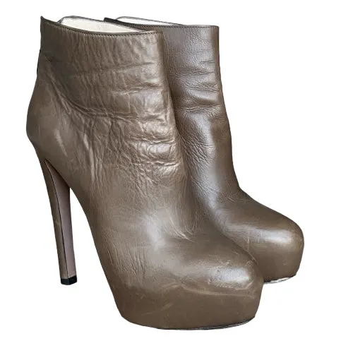 PRADA Taupe Leather Hidden Platform Ankle Booties, Size 36