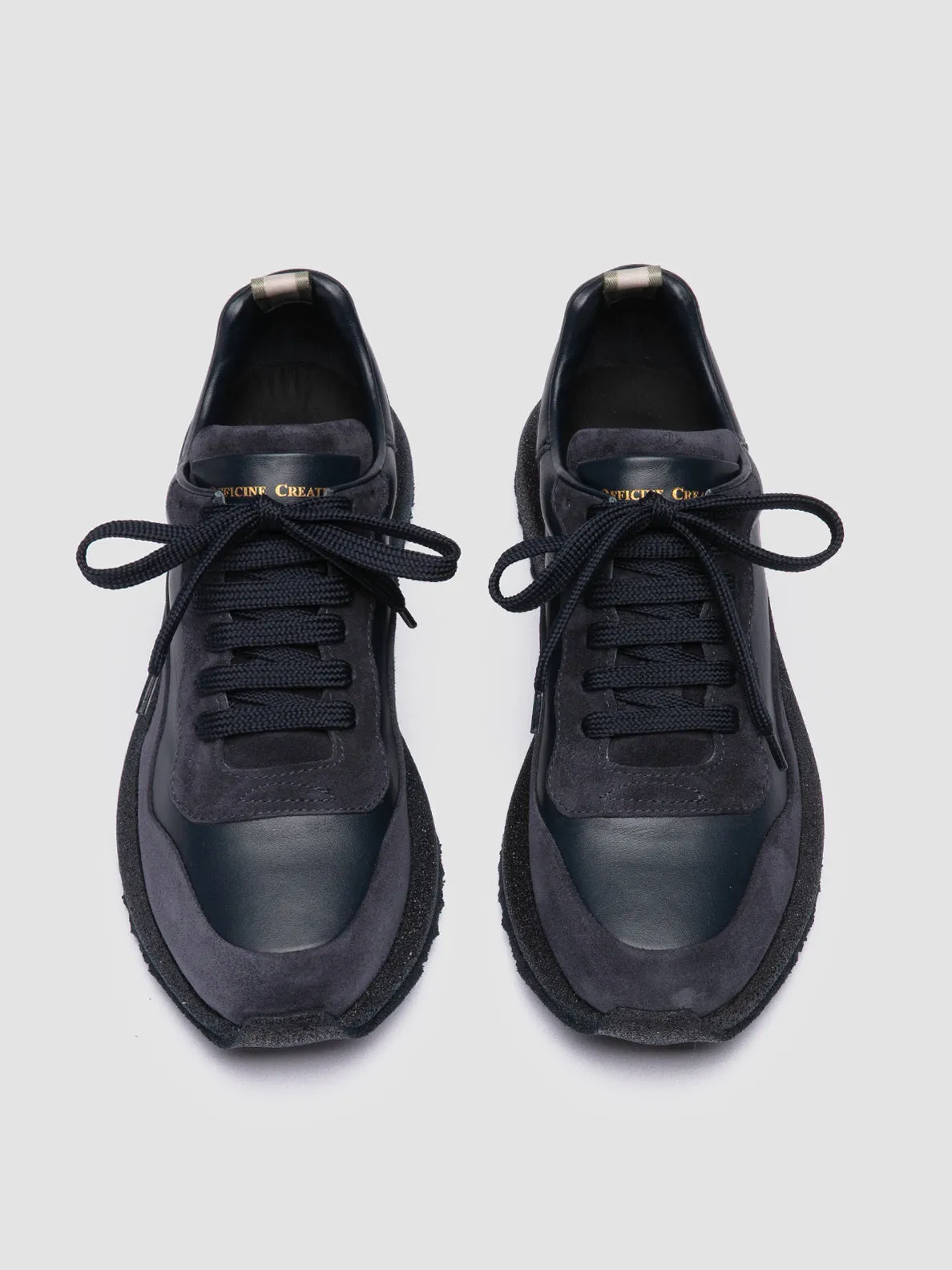 RACE RUBREX 101 - Navy Leather and Suede Low Top Sneakers