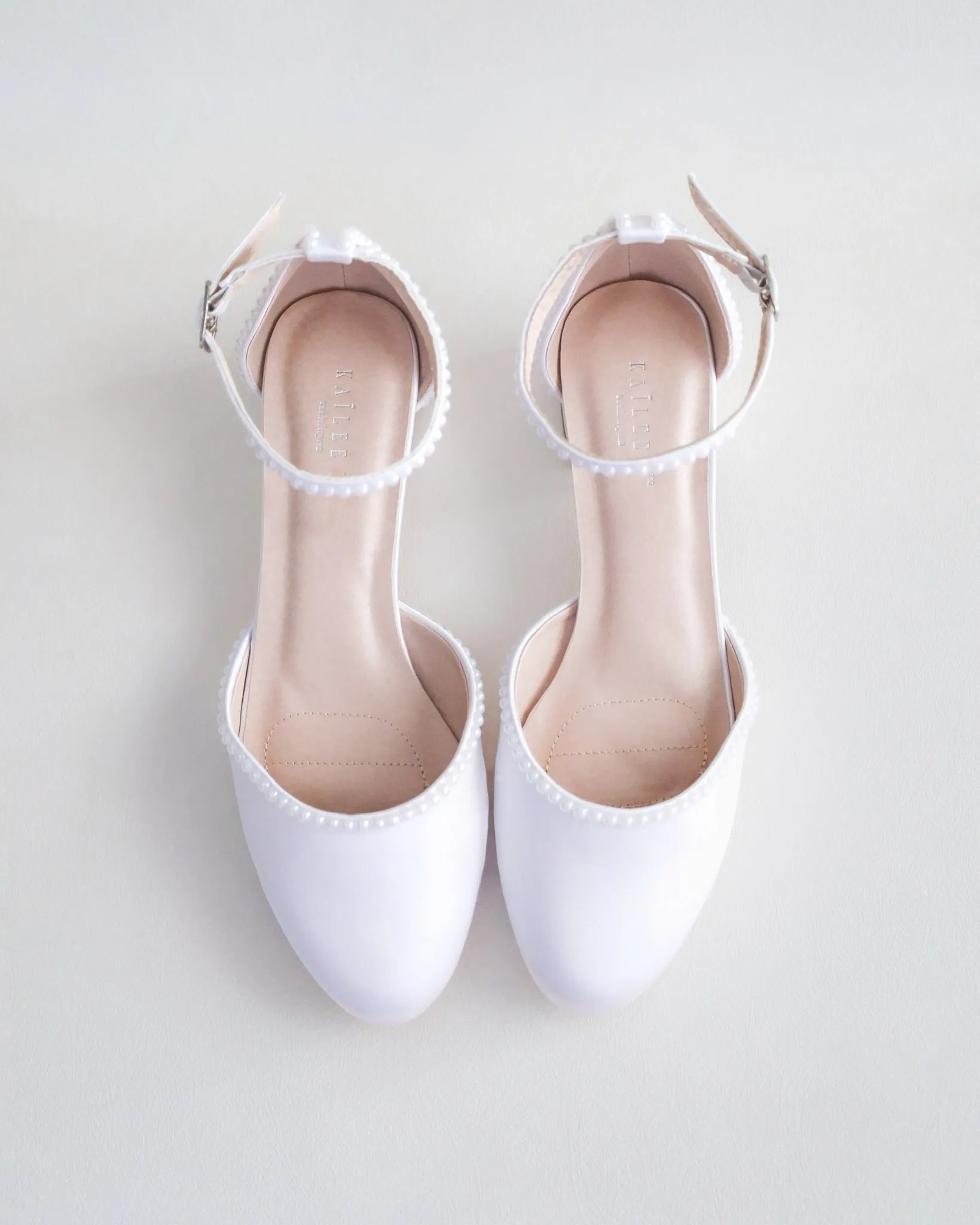 Round Toe Satin Block Heel with Mini Pearls