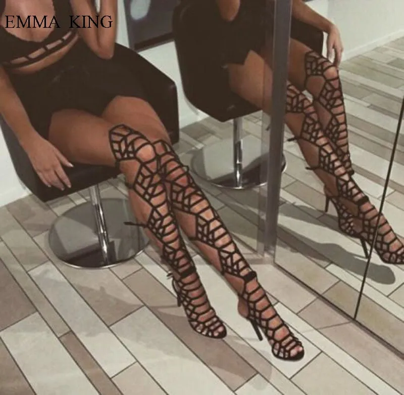 Sexy Black  Laser Hollow Out Women Sandals