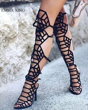 Sexy Black  Laser Hollow Out Women Sandals