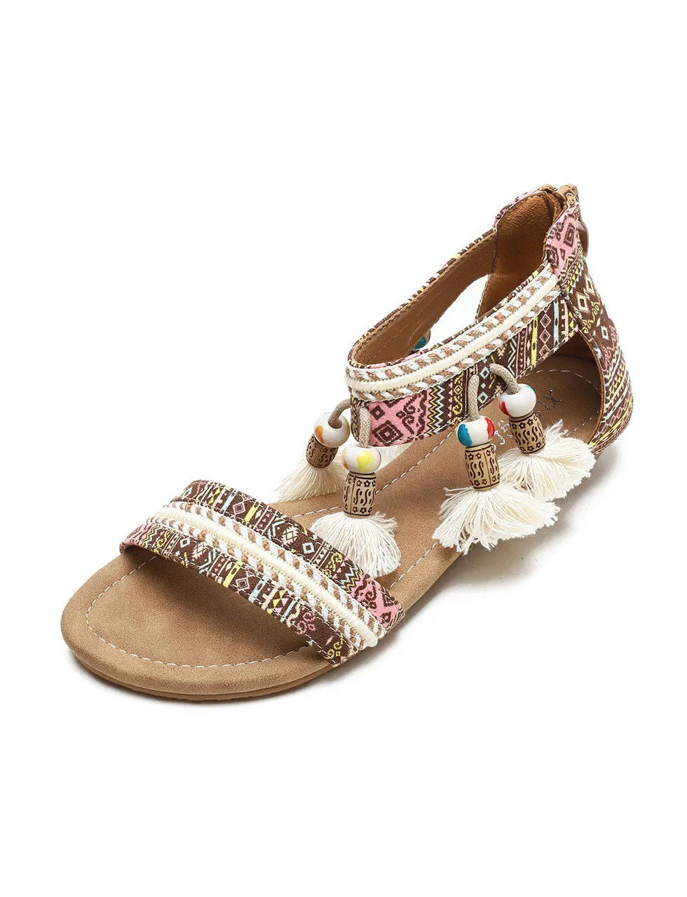 Solid Color Tassel Close Back Flip Flops Roman Sandals Boho Gladiator Sandals for Women