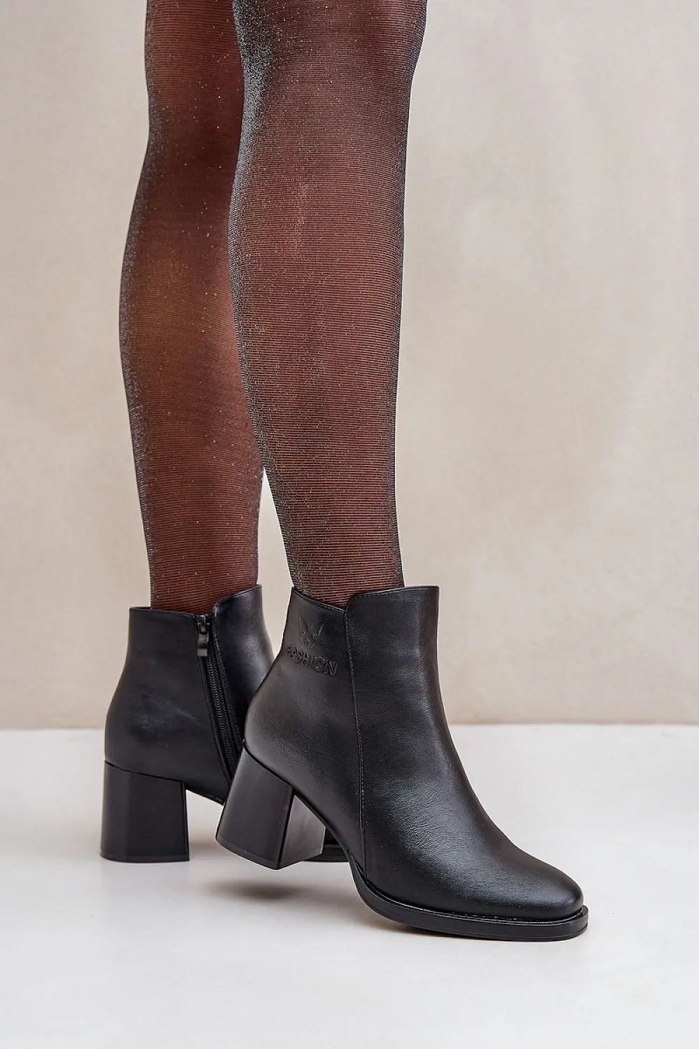 Stylish eco leather pillar heel ankle boots