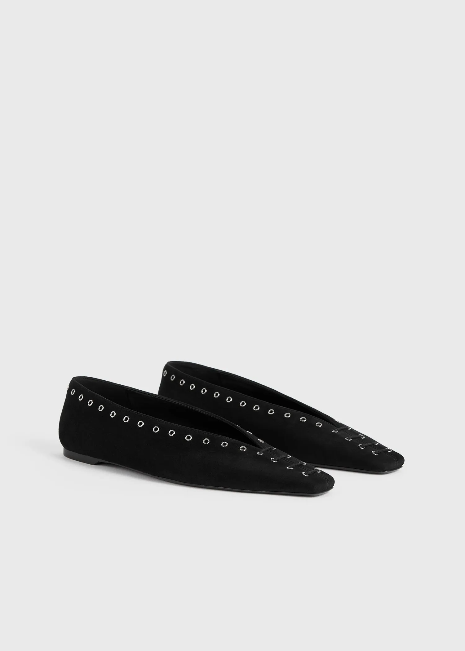Suede lace-up ballerinas black
