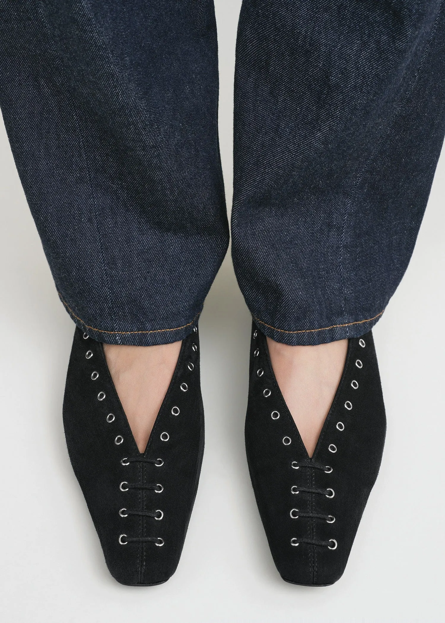 Suede lace-up ballerinas black