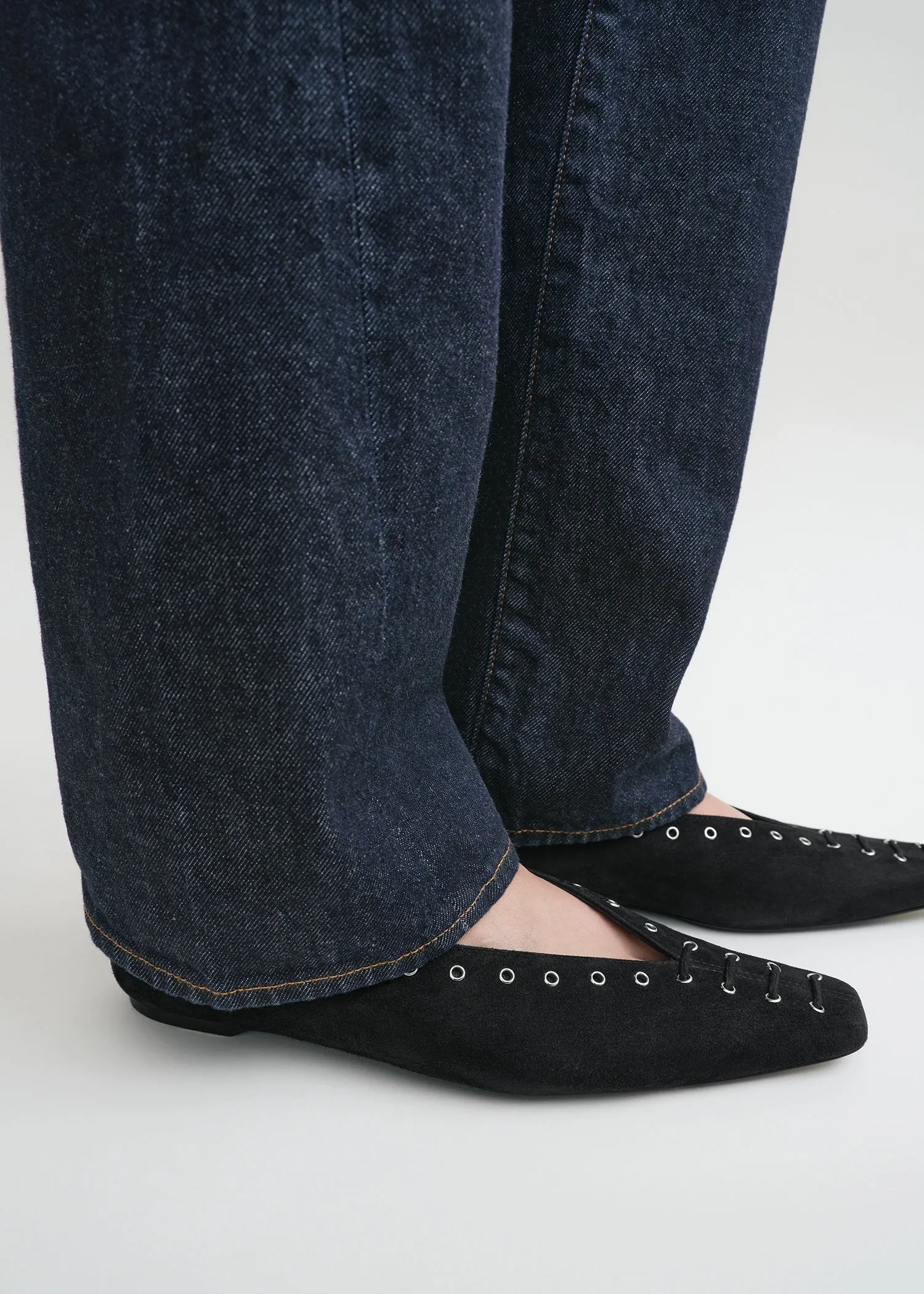 Suede lace-up ballerinas black