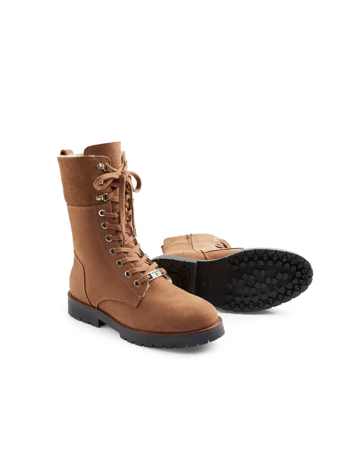 The Anglesey Shearling Lined Combat Boot - Cognac Nubuck