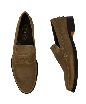 TOD’S - Brown Distressed Suede Penny Loafers “Boston” “Devon” Leather Sole - 11.5