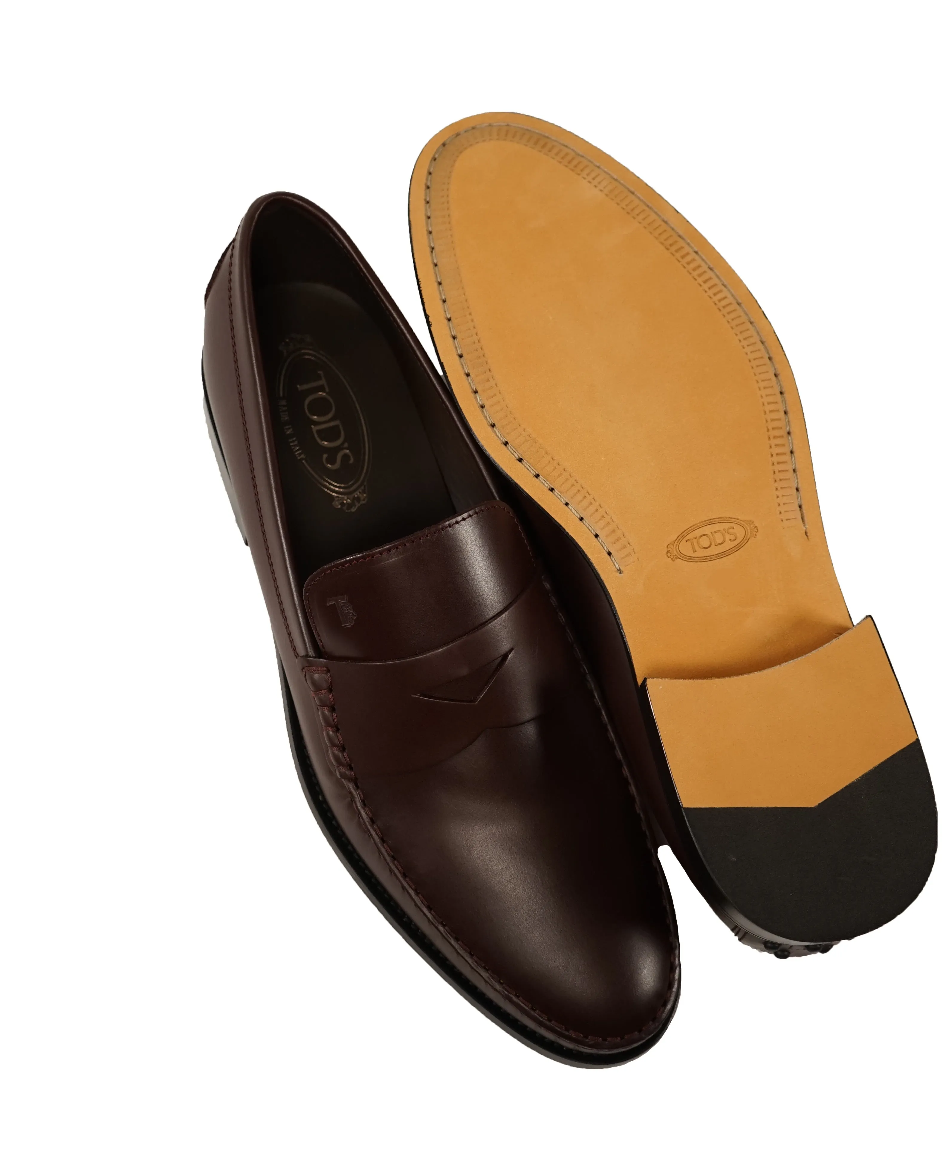 TOD’S - Burgundy Oxblood Leather Penny Loafers “Boston Devon” Leather Sole- 13US