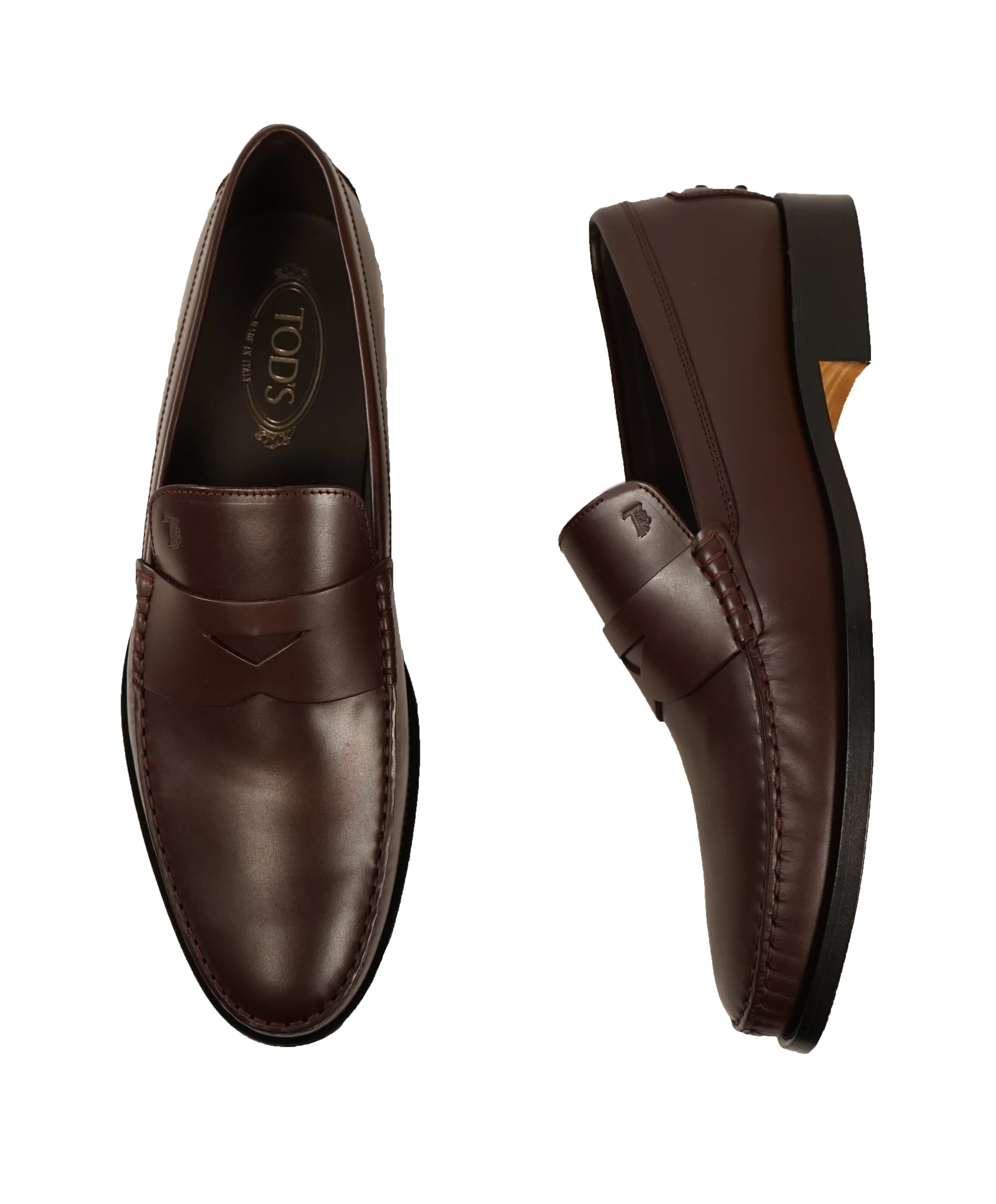 TOD’S - Burgundy Oxblood Leather Penny Loafers “Boston Devon” Leather Sole- 13US