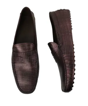 TOD’S - Purple Textured Penny Loafer Logo Leather “Gommini” Loafers- 14