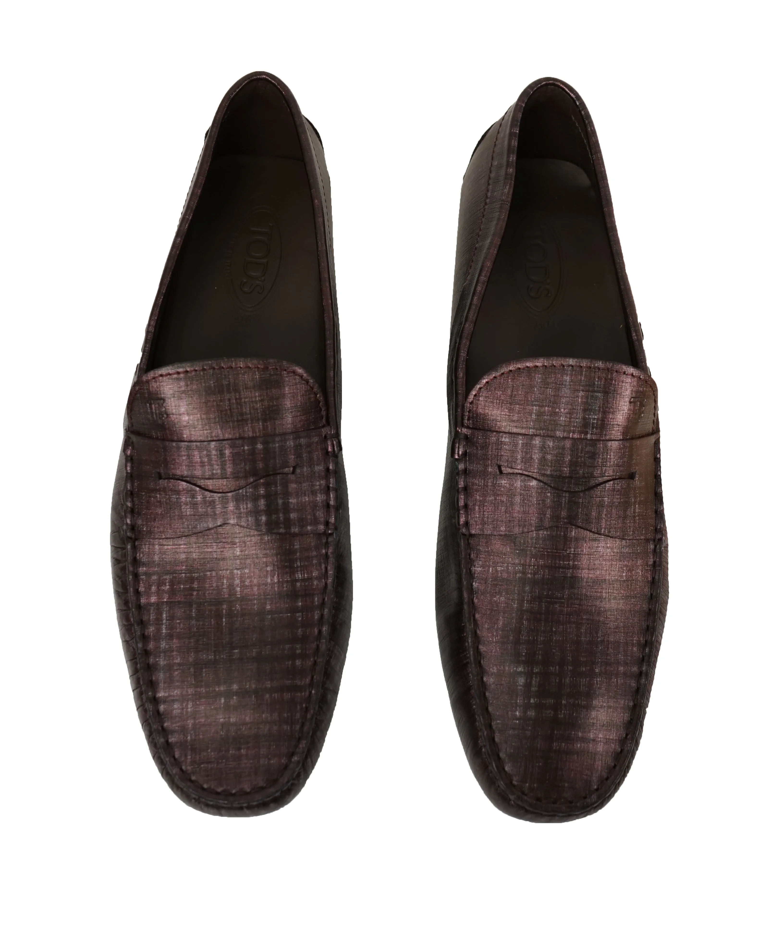 TOD’S - Purple Textured Penny Loafer Logo Leather “Gommini” Loafers- 14