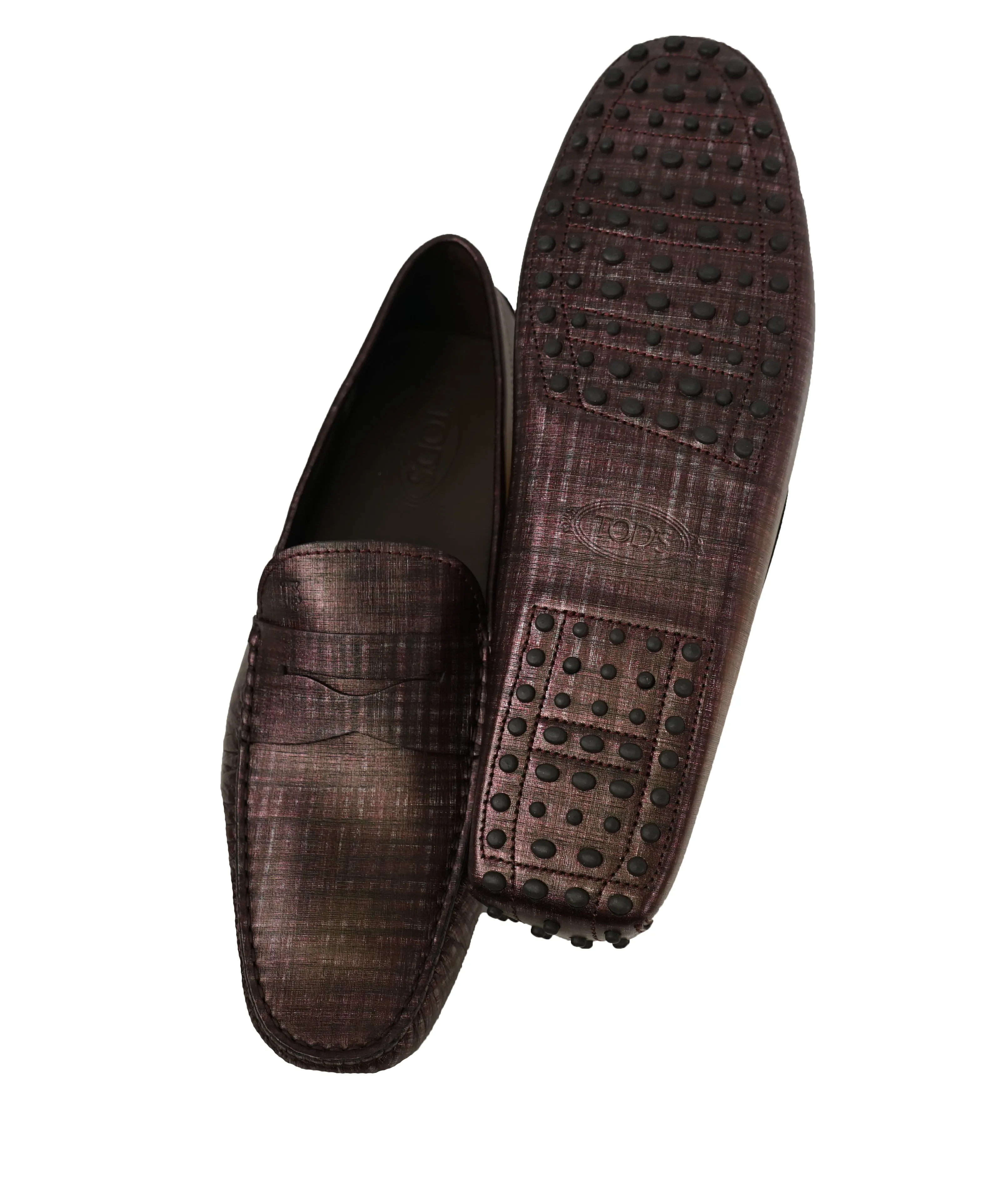 TOD’S - Purple Textured Penny Loafer Logo Leather “Gommini” Loafers- 14