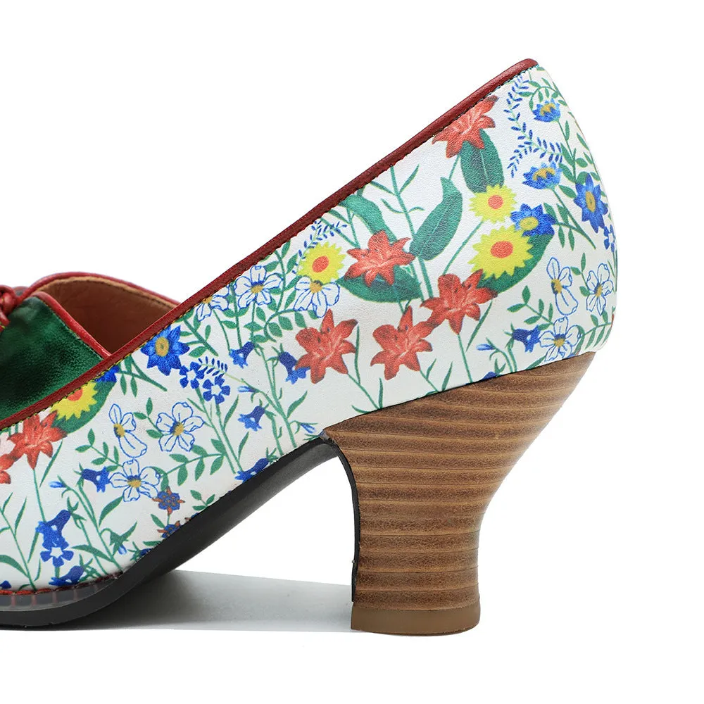 Vintage Hand-embossed Leather Low Heels