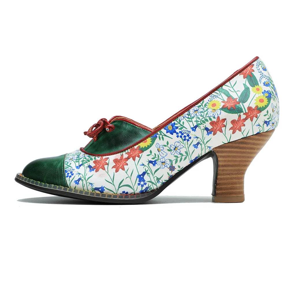 Vintage Hand-embossed Leather Low Heels