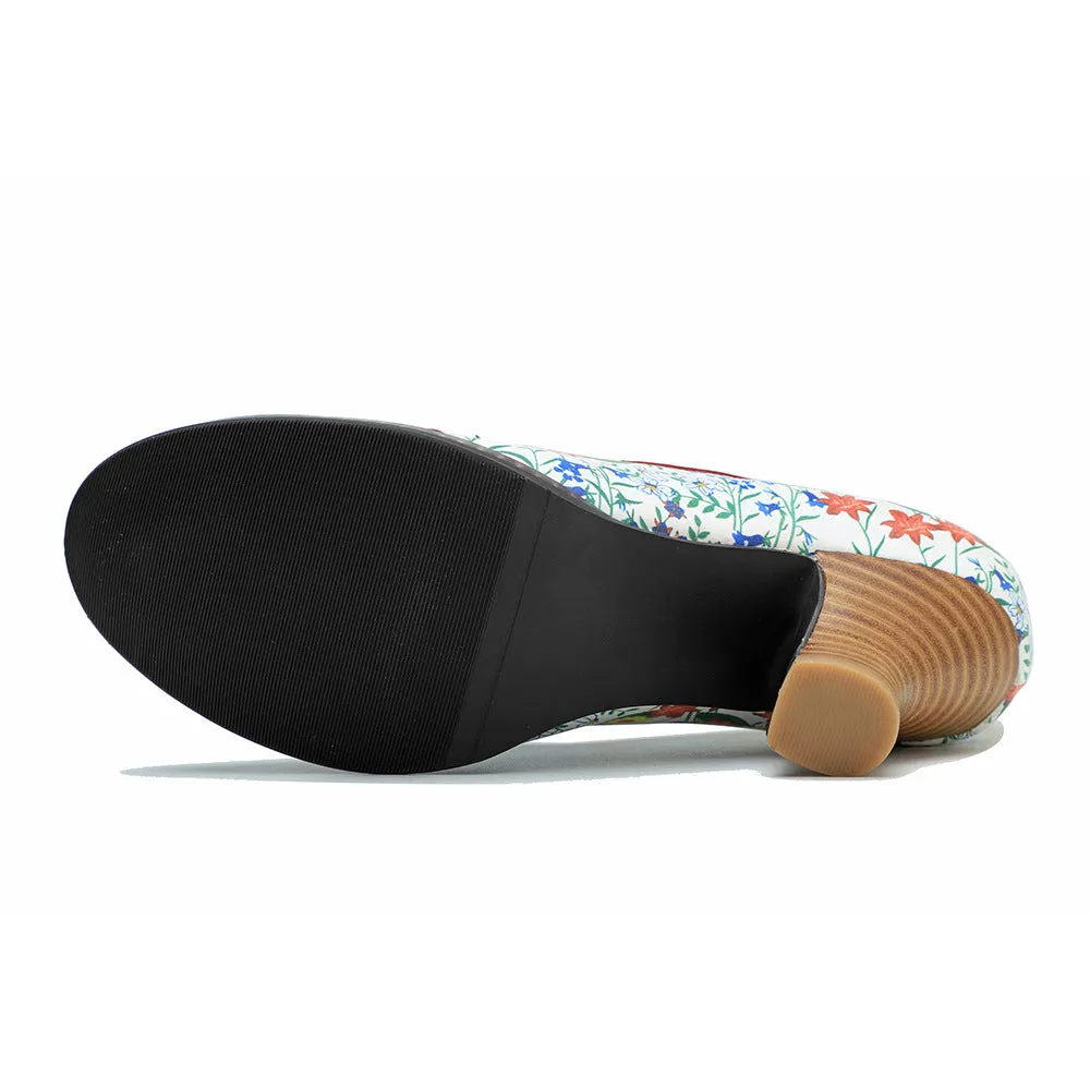 Vintage Hand-embossed Leather Low Heels