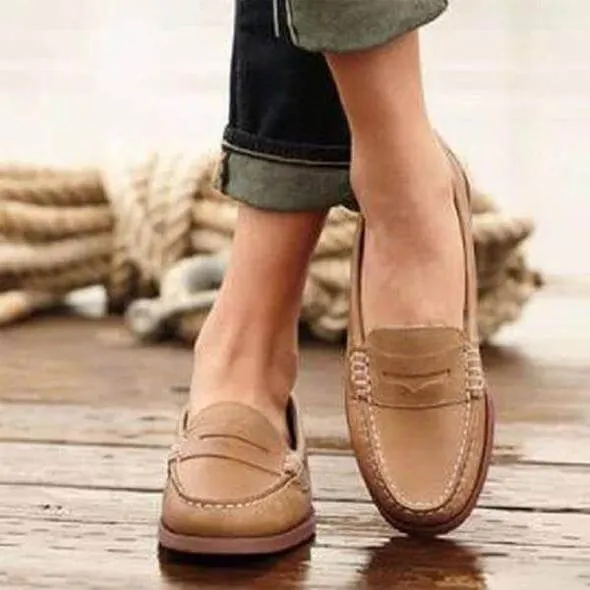 Women's Classic Slip-On Loafers with Stitched Detail