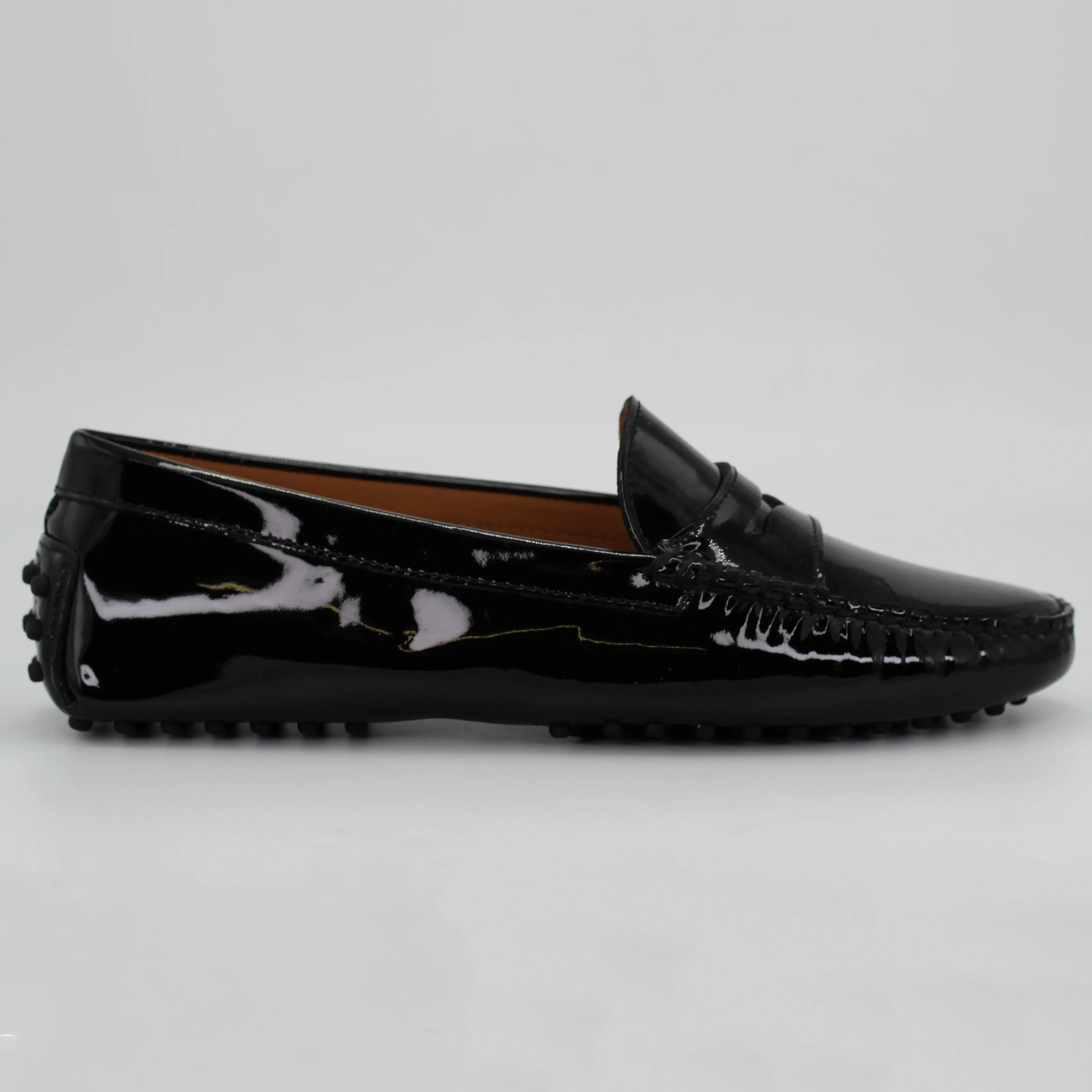Women's Genuine Leather Vernice Driver Shoe in Nero Black (COND0402)