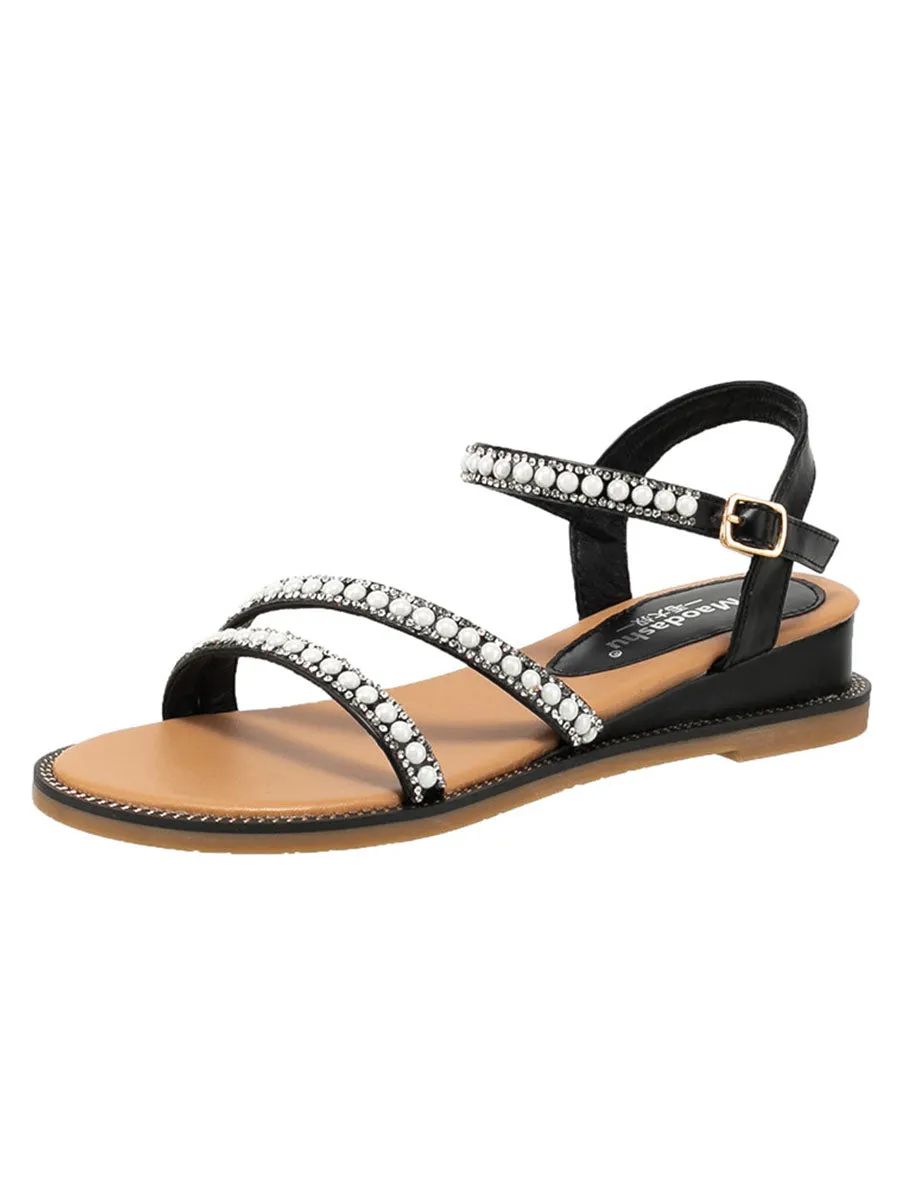 Women's Pearl Round Toe Mary Jane Boho Sandals