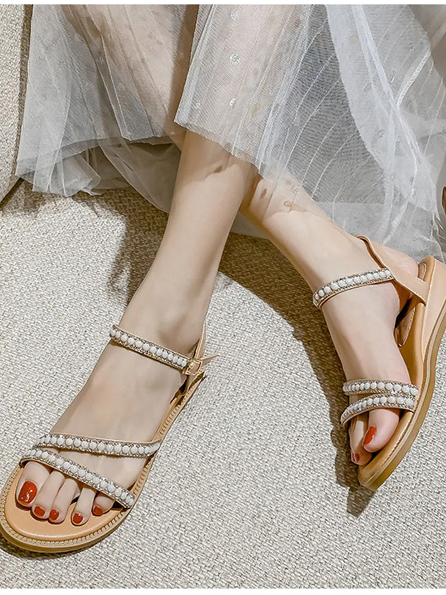 Women's Pearl Round Toe Mary Jane Boho Sandals