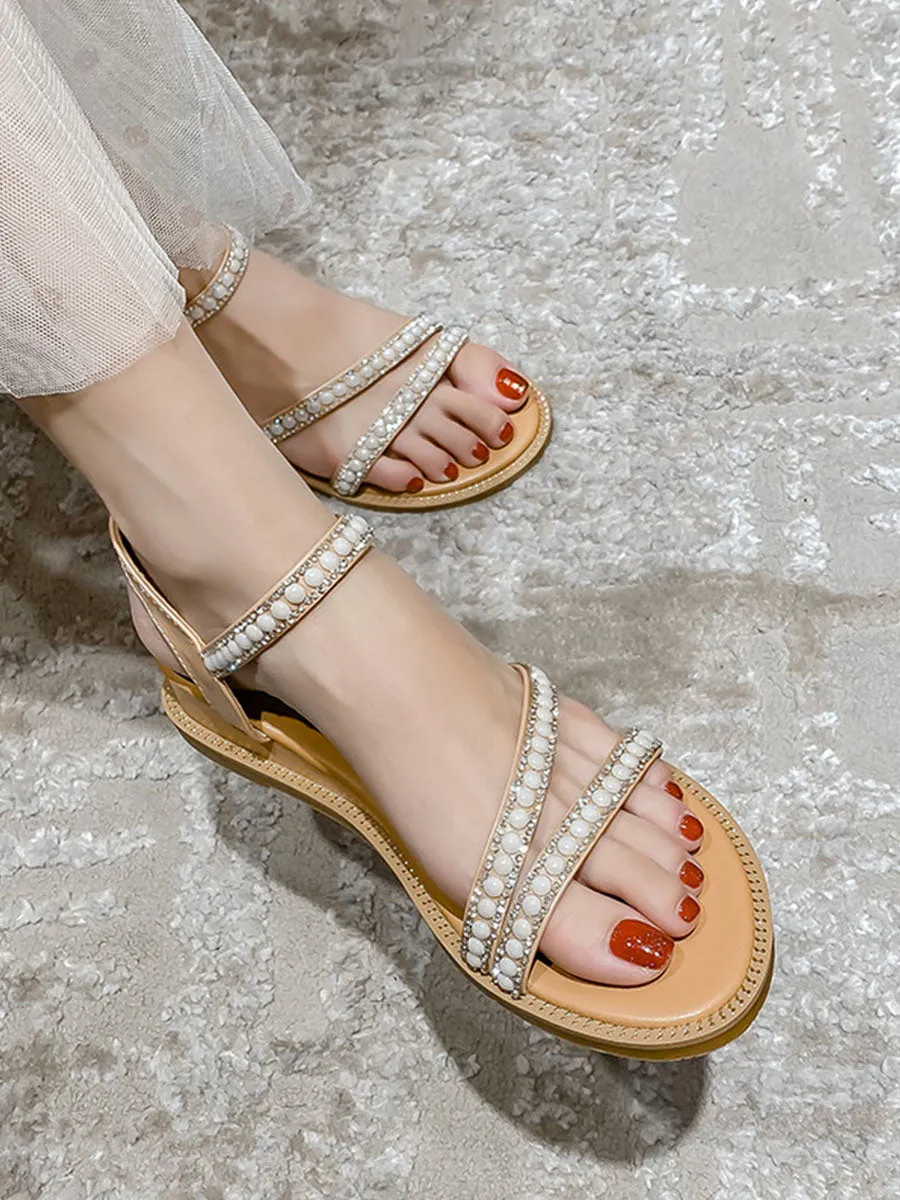 Women's Pearl Round Toe Mary Jane Boho Sandals