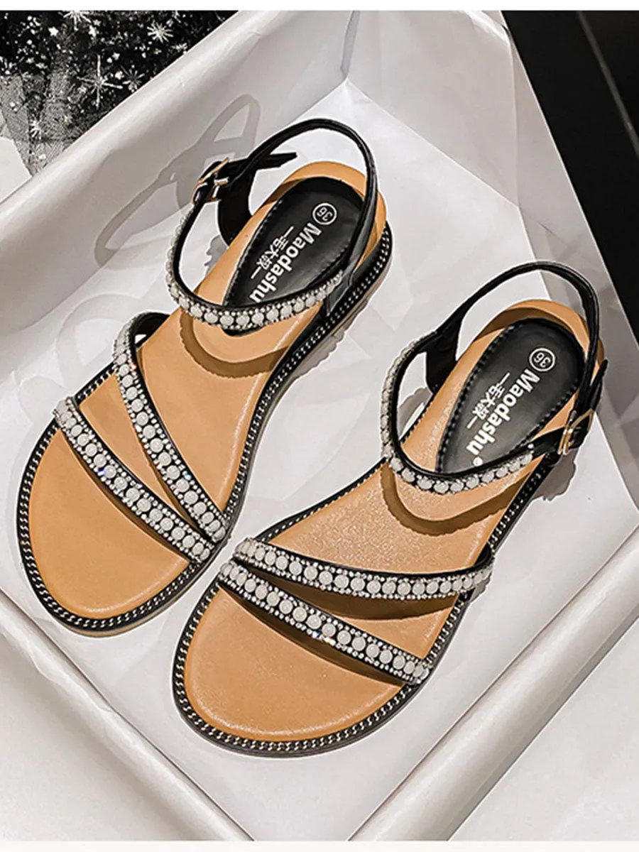 Women's Pearl Round Toe Mary Jane Boho Sandals