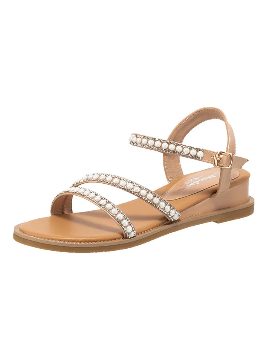 Women's Pearl Round Toe Mary Jane Boho Sandals